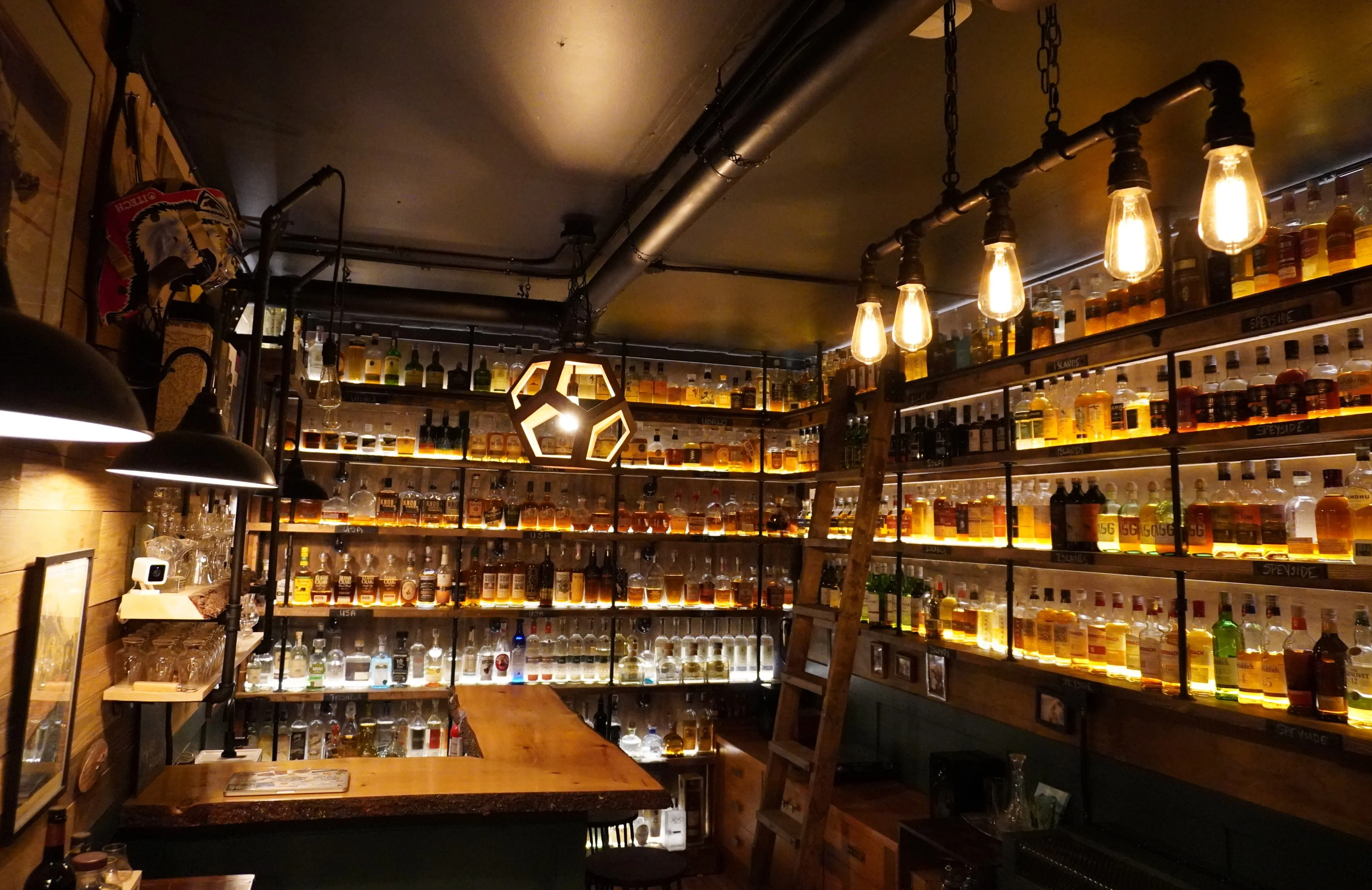 A picture of the Whisky wall inside the Repo room